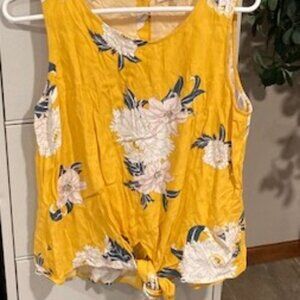 Loft - Yellow Floral Tie Front Tank Top - Size Medium